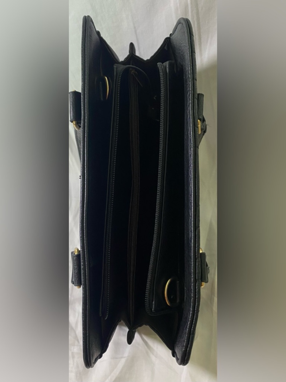 BLACK QUILTED SATCHEL HANDBAG WITH GOLD HARDWARE - Picture 12 of 16